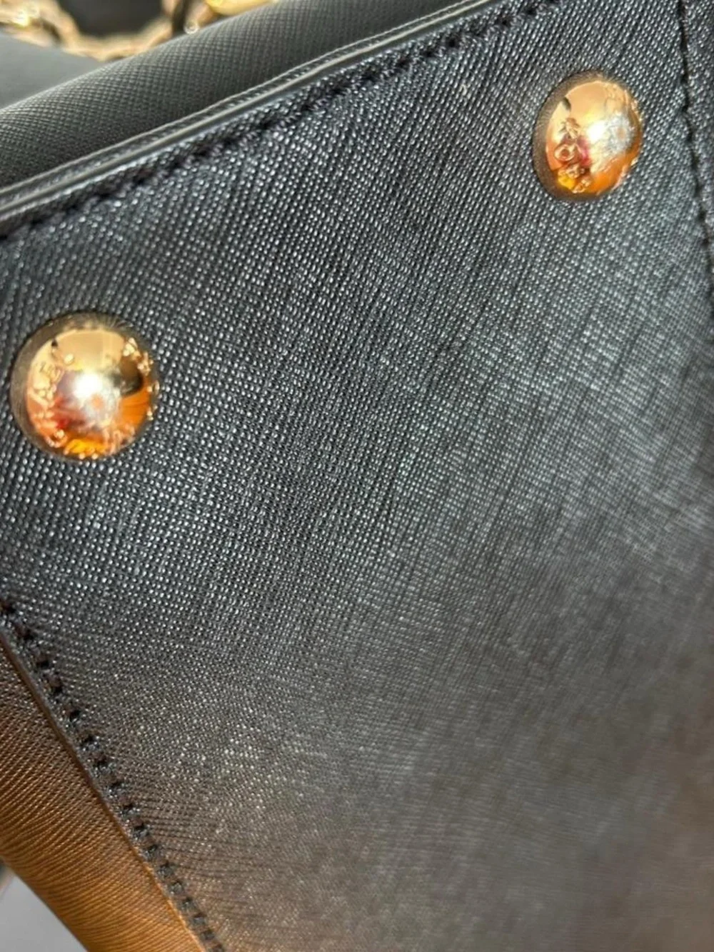 Michael Kors Black Leather Saffiano Tote with Gold Accents